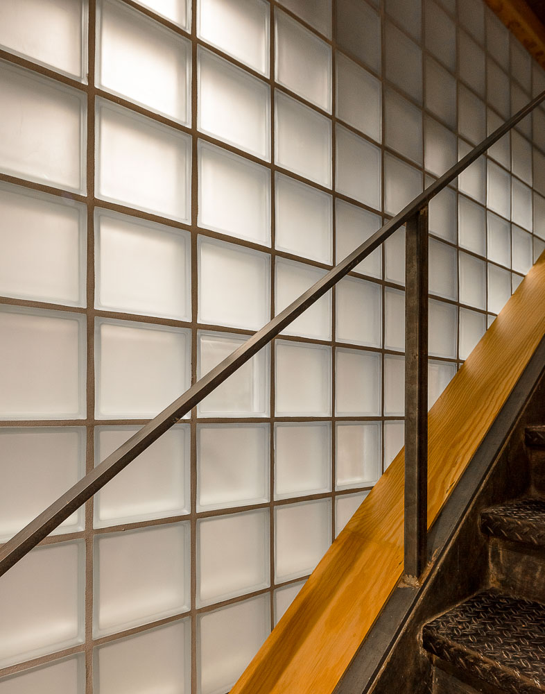 Glass Block wall and stairs - 77 Washington Workspace
